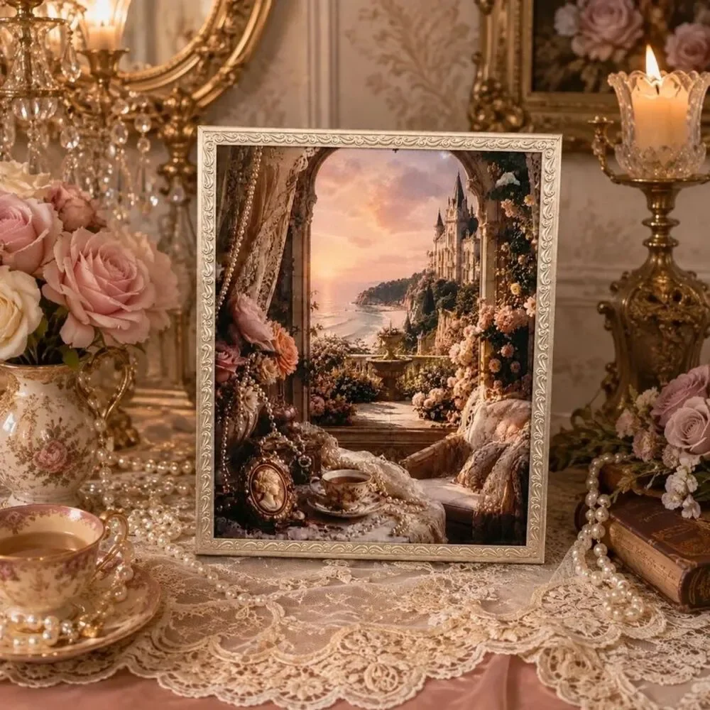 Victorian romantic Seaside Castle picture silvertoned 8x10 frame
